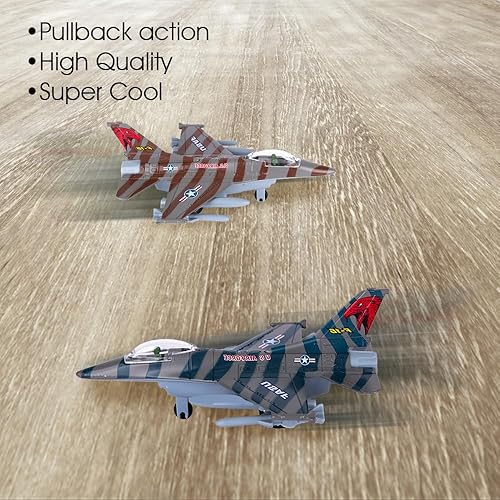 Miniatura 4 de ArtCreativity F-16 Fighter Jet Toy Set para niños – Paquete de 2 aviones de metal fundido a troquel F16 Fighting Falcon, jets militares de tracción