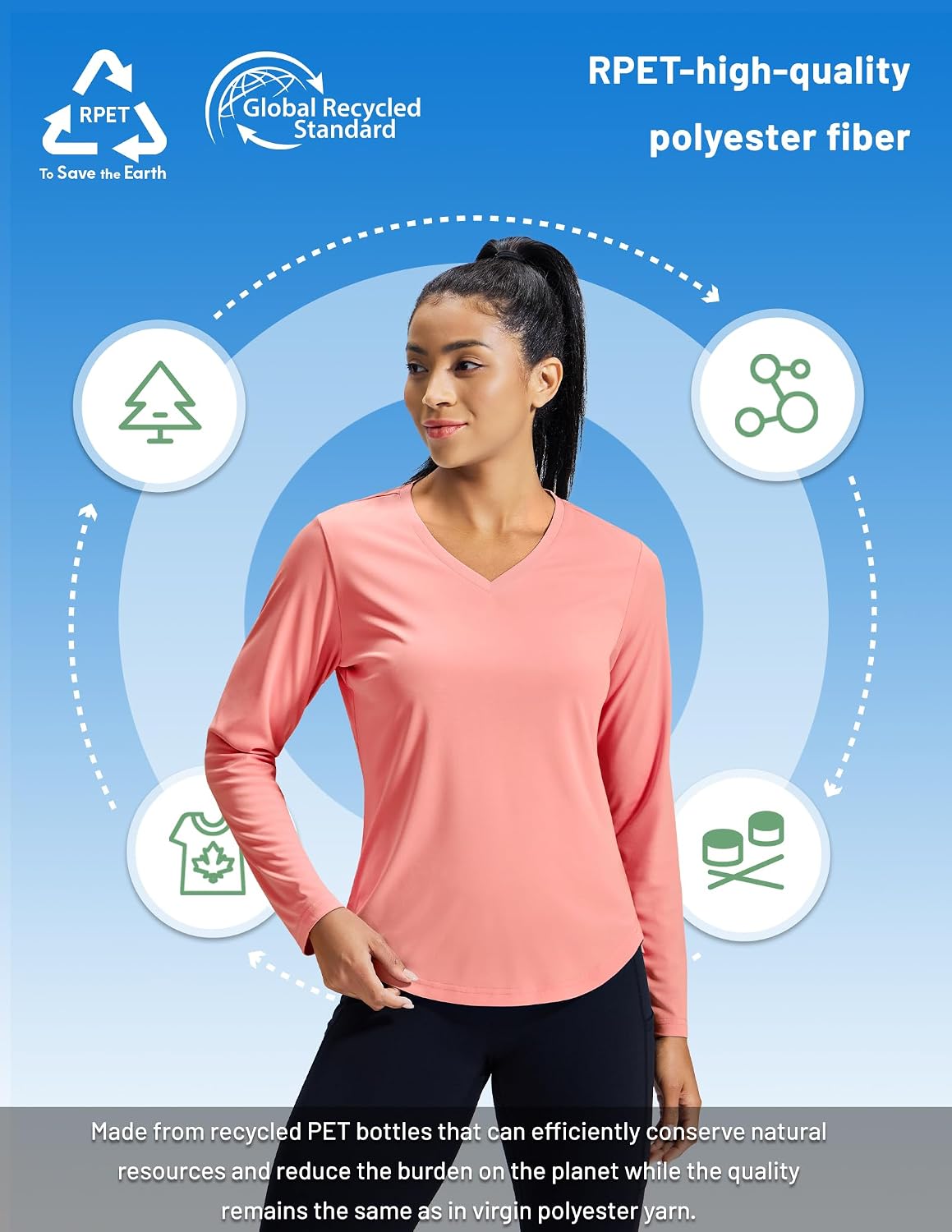 MIER Long Sleeve Workout Tops for Women UPF 50+ SPF UV Protection Sun Shirts Dry Fit Athletic Running Gym Tshirt, V-Neck
