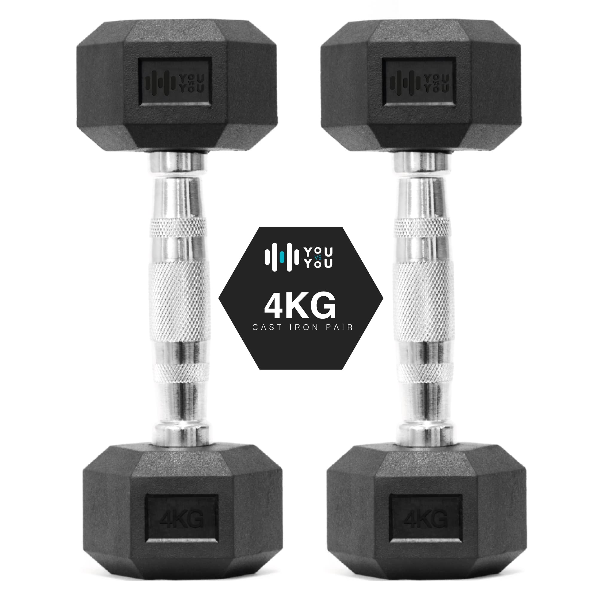 You vs You Hex Dumbbells Weights Pair for Home Exercise | 4kg Set of 2 Hexagonal Weight Rubber Encased for Home Fitness Gym Workouts Training Muscle Building & Conditioning | Unisex | Strength Fitness — image 1