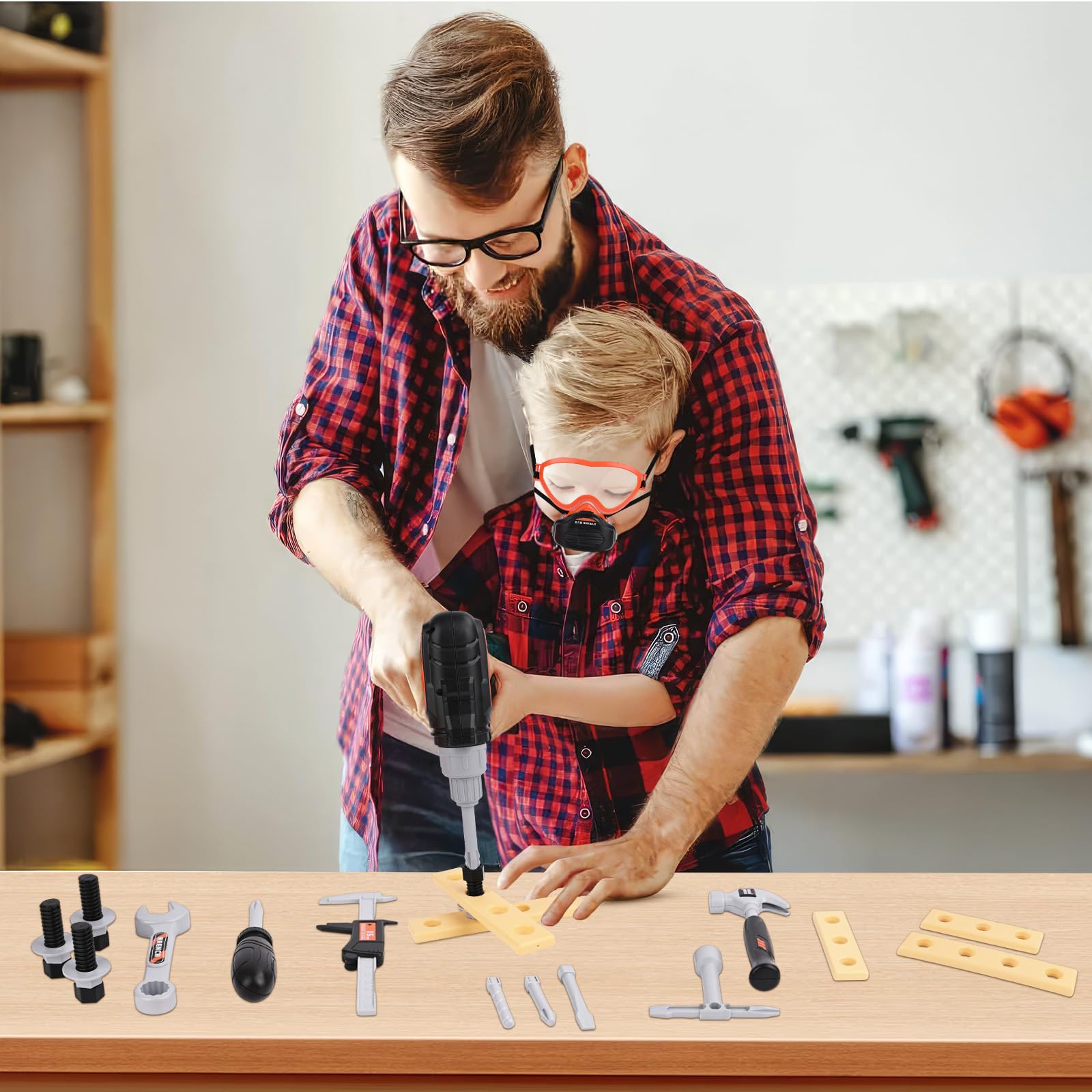 Cassetta Attrezzi Bambini, 32 Pezzi Cassetta Attrezzi Bambini, Valigetta Attrezzi Giocattolo Con Trapani elettrici e motoseghe, Giocattoli Costruzioni Educativi Giochi Per Bambini Dai 4 5 6 7 8 Anni