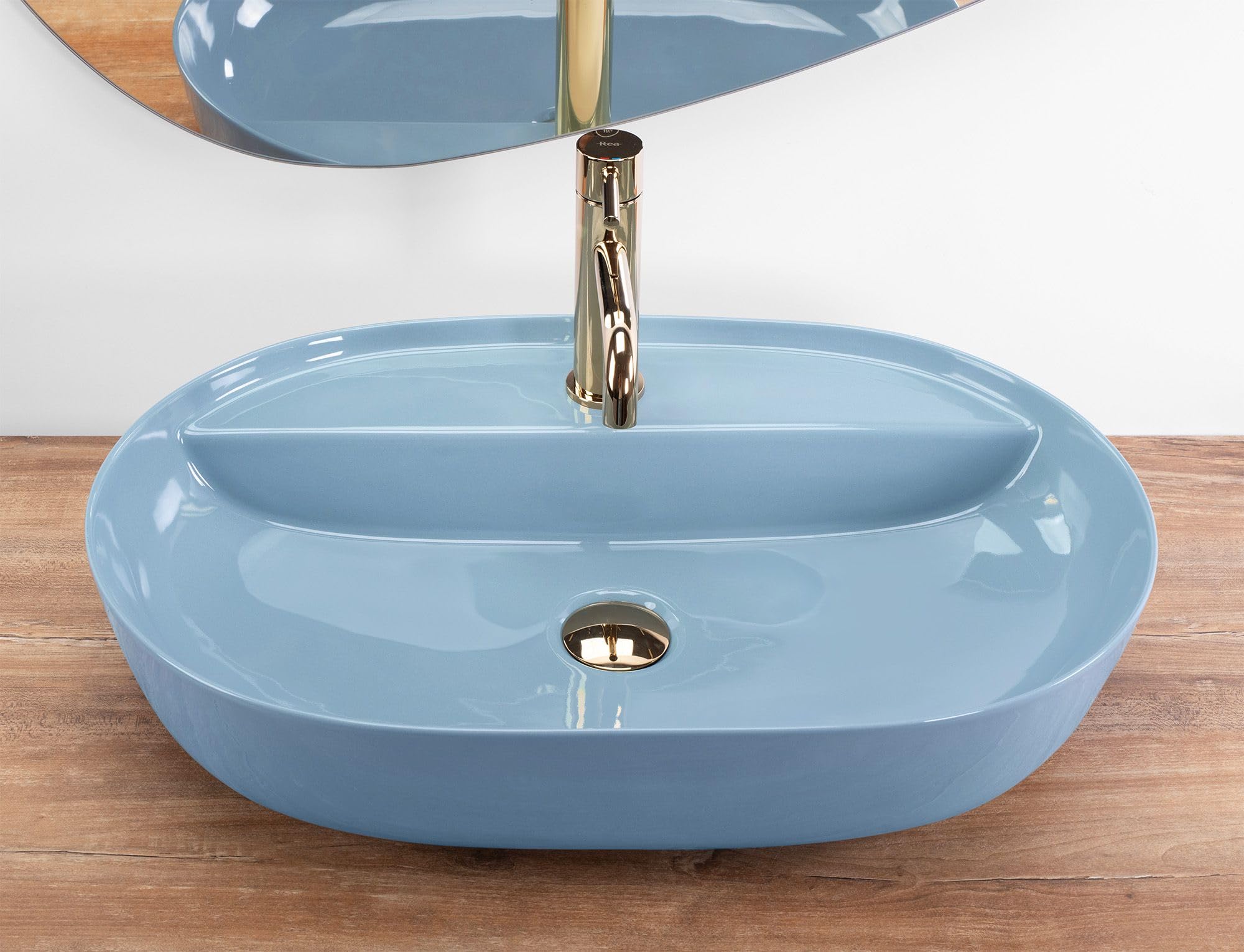 Rea, Ceramiczna Umywalka Nablatowa Aura 61, Niebieska, 61 X 41 X 13 Cm