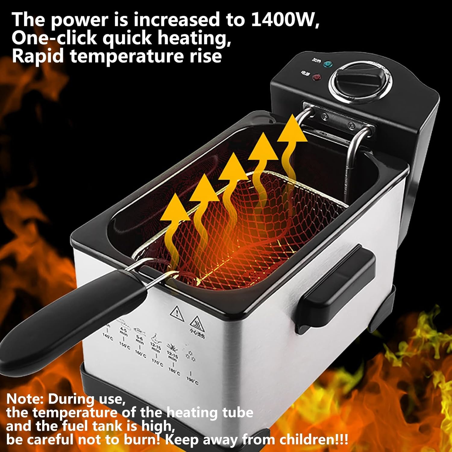 Electric Fryer with Viewing Window Stainless Steel Fryer Tank Fryer Temperature Up to 190°C Cold Zone Technology Cool Touch Handle Heat Protection