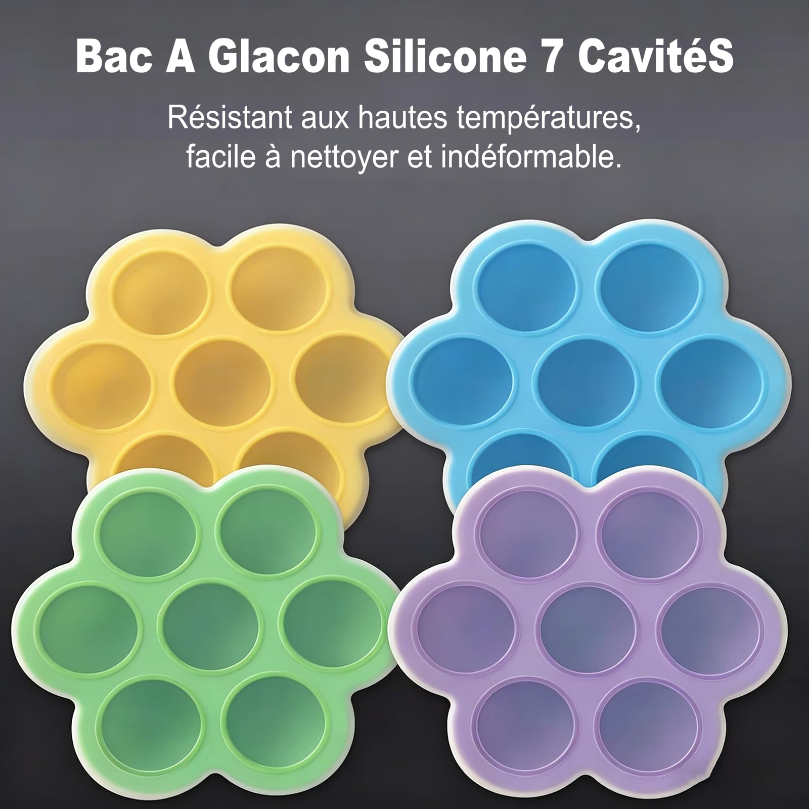 Lot De 2 Bac A Glacons Avec Couvercle, Bac A Glacon Silicone 7 CavitéS, Moules De CongéLation Alimentaire Pour Lait Maternel, PuréEs, Fruits Et GlaçOns. (Vert)