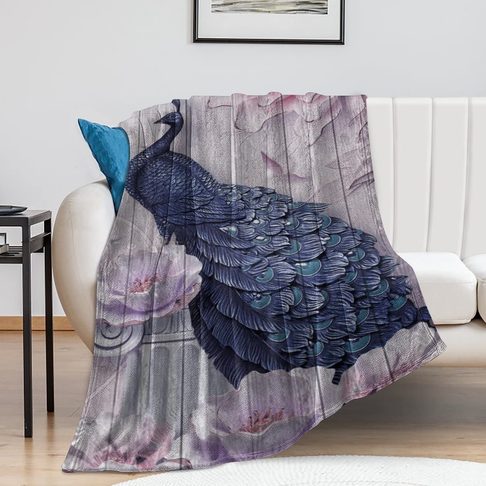 Couverture paon en microfibre, cadeau de pendaison de crémaillère