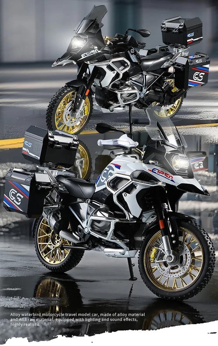 HASCBUYC 1/10 Compatible with R1250 GS ADV Motorcycle Metal Die-Cast, Detailed Racing Model with Sound/Light, Convertible Fairing & Removable Crash Bars for Office Decoration(Black)