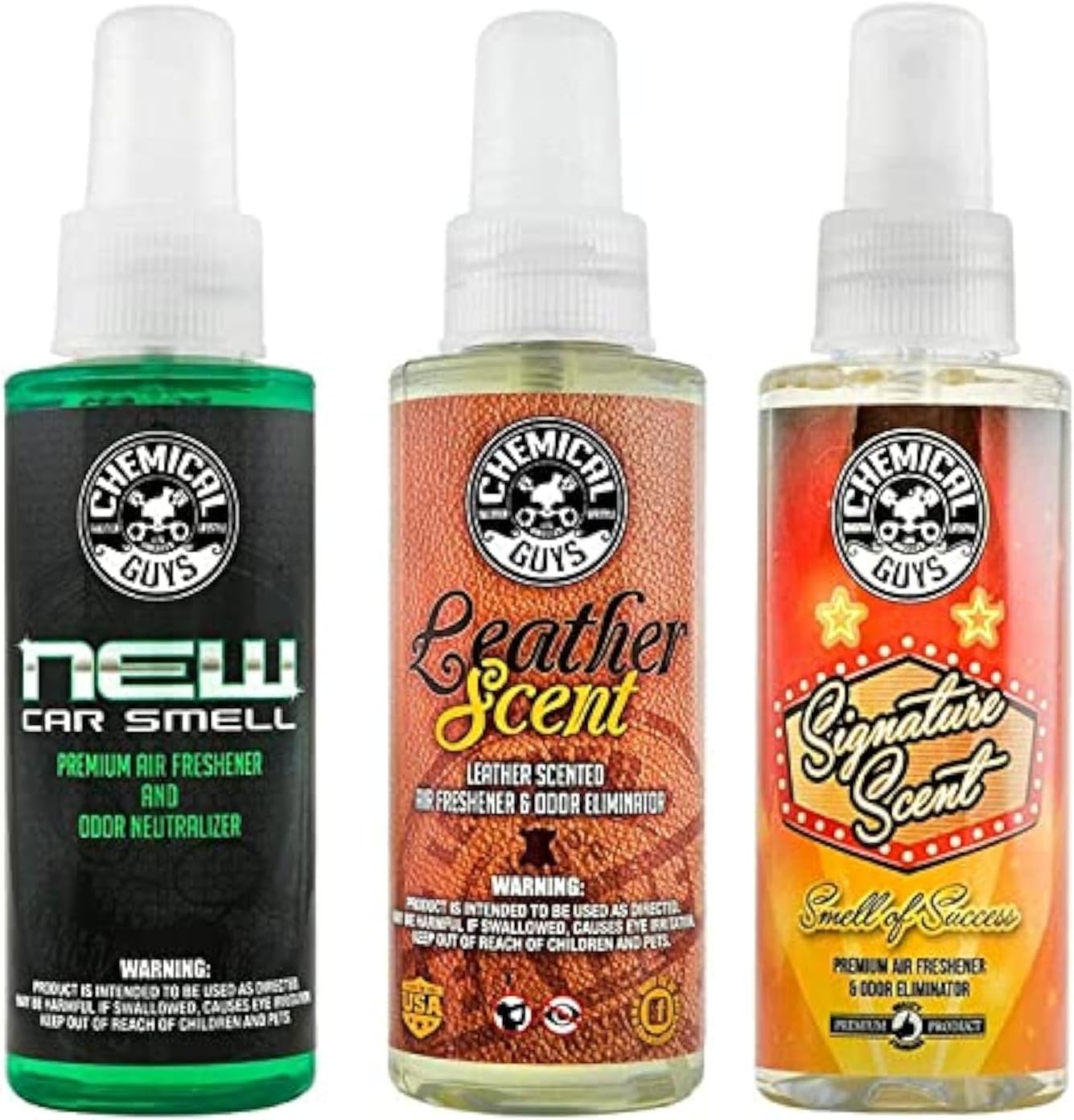 - AIR_301_04 New Car/Leather/Signature Scent Sample Kit, Great for Cars, Trucks, SUVs, RVs, Home, Office & More (4 fl oz - 3 Items)