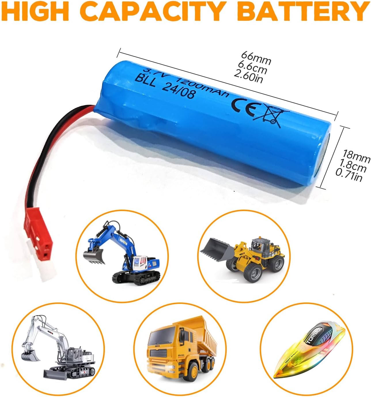 Fytoo 2PCS 3.7V 1200mAh Li-ion Battery with USB Charging Cable for HJ819 DE819 RC Boat Huina 1337 1338 1516 1517 RC Engineering Vehicle RC Toy Car Battery