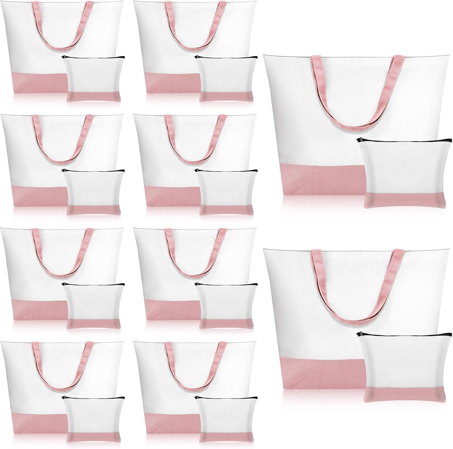 Sanwuta 20 Pcs Large Blank Canvas Tote Bags and Makeup Bags Blank Reusable Grocery Luggage Canvas Tote with Handles (Airy Pastel Pack)