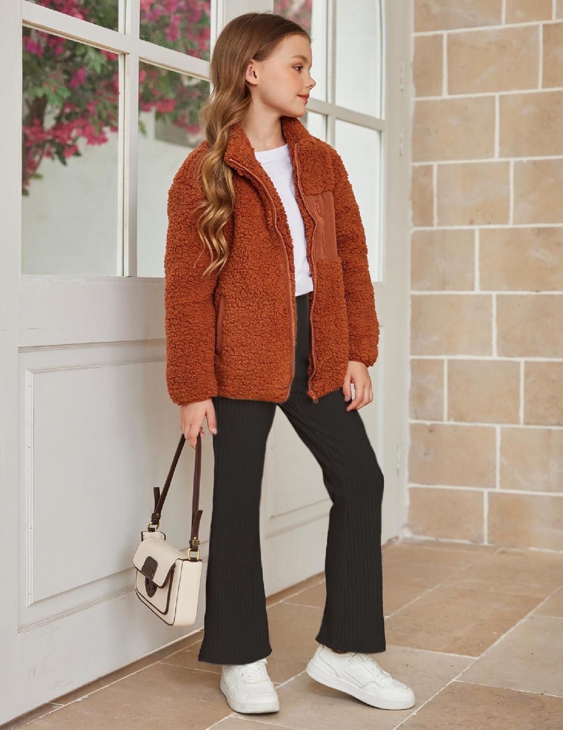 Arshiner Girls Print Flare Leggings Kids Elastic High Waisted Bell Bottoms Yoga Pants with Pockets - Image 5