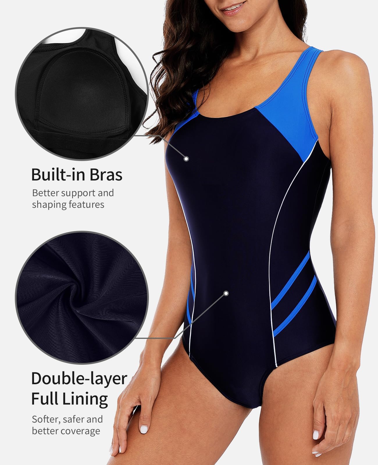Charmo Costume da bagno intero da donna, sportivo, da nuoto, imbottito, per esercizi