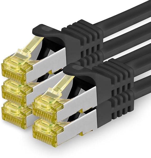 1aTTack.de Cat.7 network cable 0.5 m black pack of 5 Cat7 Ethernet cable network LAN cable raw cable 10 Gb s SFTP PIMF LSZH set patch cable with Rj 45 plug Cat.6a - 1