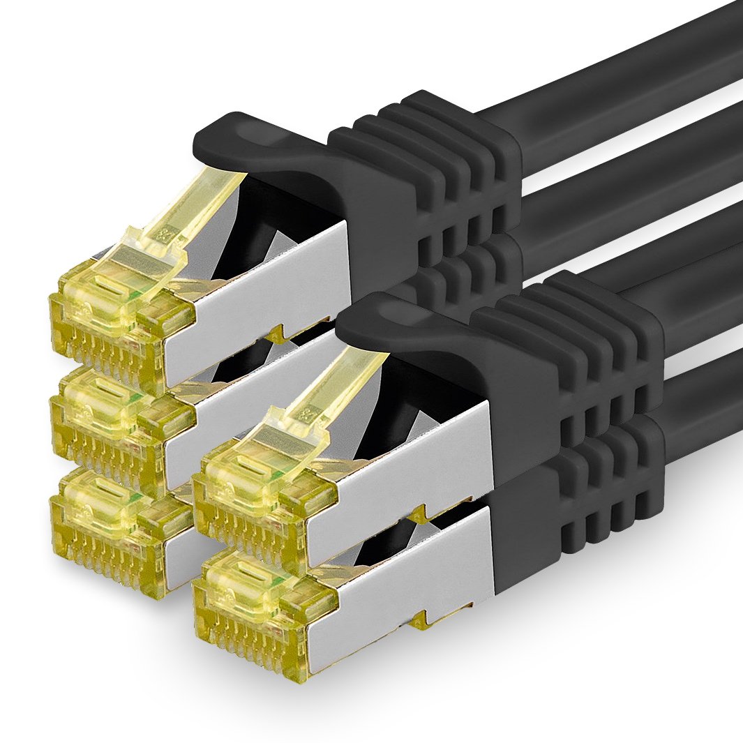 1aTTack.de Cat.7 Netzwerkkabel 5m Schwarz 5 Stück Cat7 Ethernetkabel Netzwerk LAN Kabel Rohkabel 10 Gb s SFTP PIMF LSZH Set Patchkabel mit Rj 45 Stecker Cat.6a