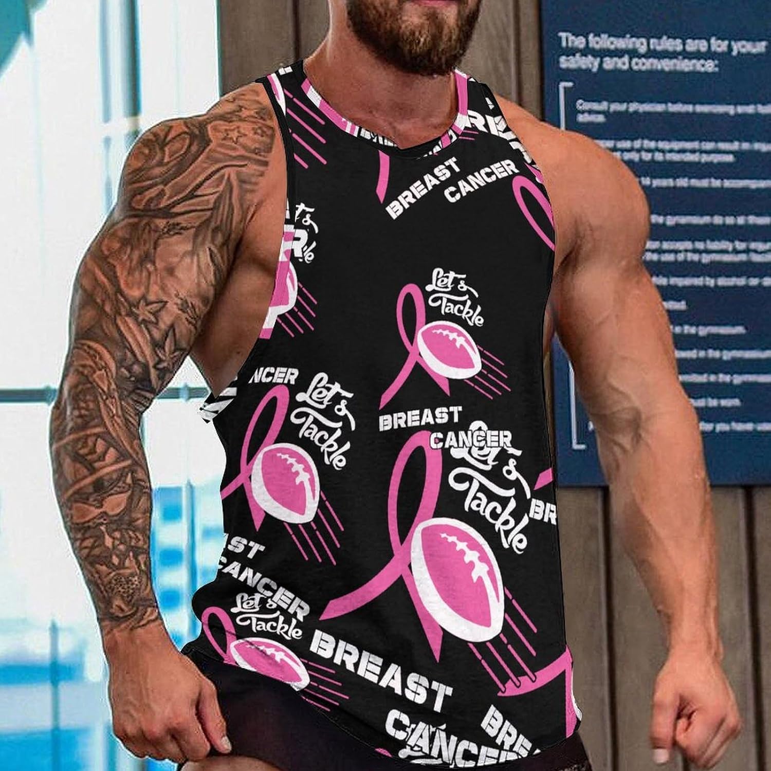 Lets Tackle Breast Cancer Mens Tank Tops Sleeveless Muscle Shirts Beach Casual Gym Shirt Vest Tee Tops