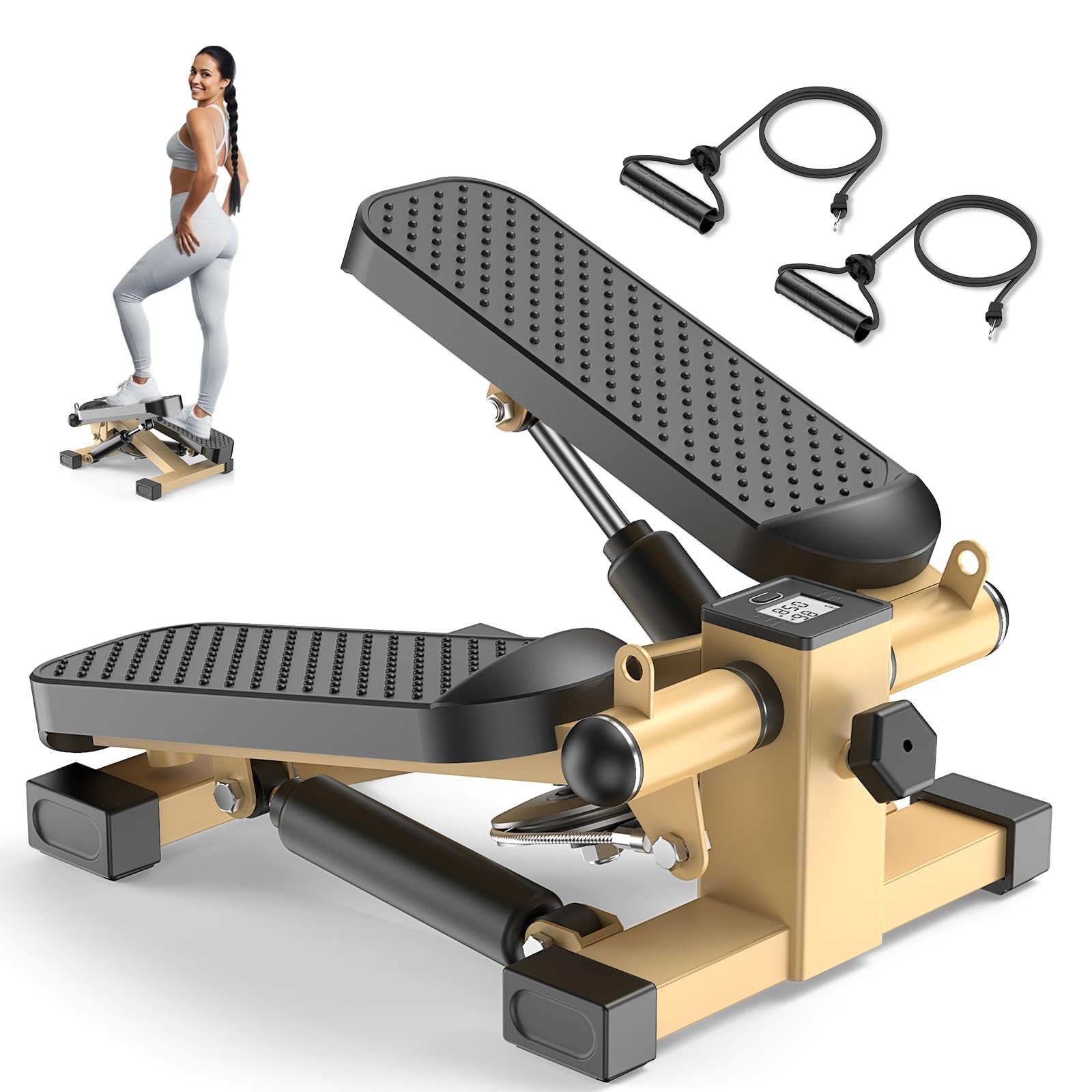 XVCAS Mini Stair Stepper with Resistance Bands and LCD Monitor
