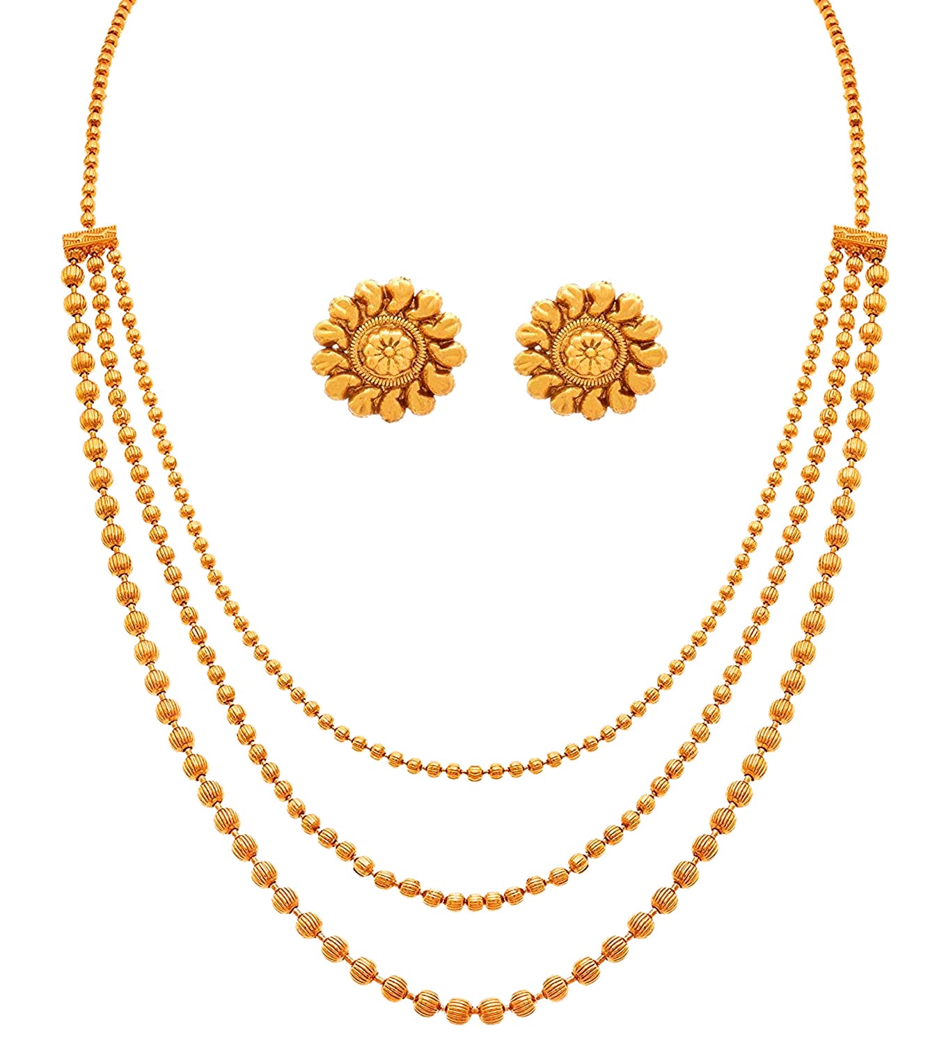 JFLJewellery for Less Traditional and Ethnic One Gram Gold Plated Multi Strands Round Gold Bead Necklace for Women & Girls,Valentine