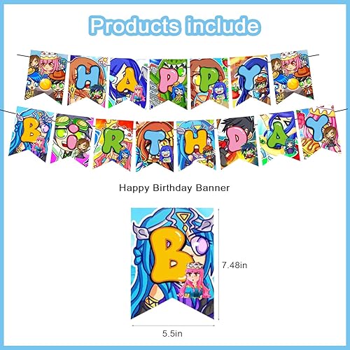 Miniatura 2 de Funneh Krew - Decoraciones de fiesta de cumpleaños juego de suministros de fiesta temática de juegos de dibujos animados con pancarta de feliz