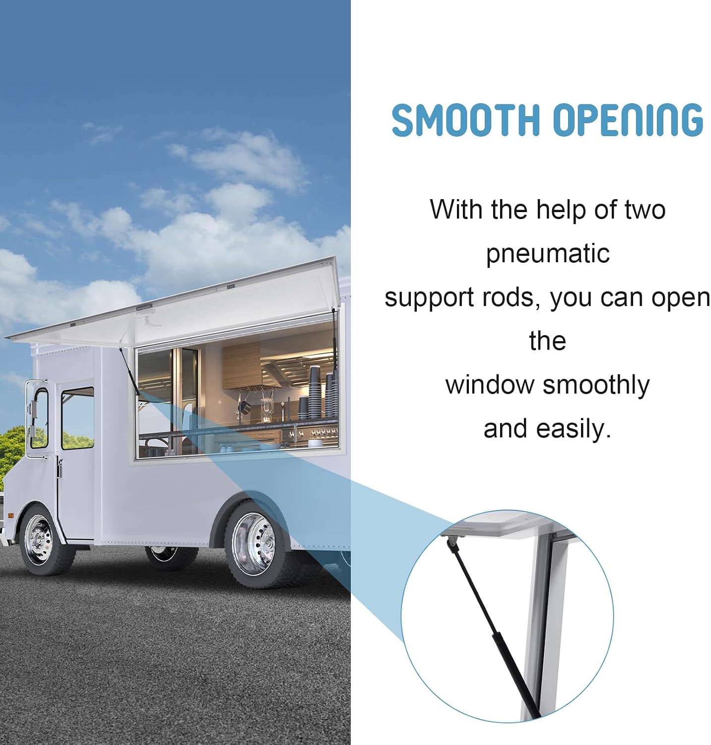 Concession Window for Food Truck, 60 x 40 Inch Aluminum Alloy Food Truck Service Window with Strong Pneumatic Support Rods and Drag Hook, Concession Stand Serving Window for Food Trucks, White