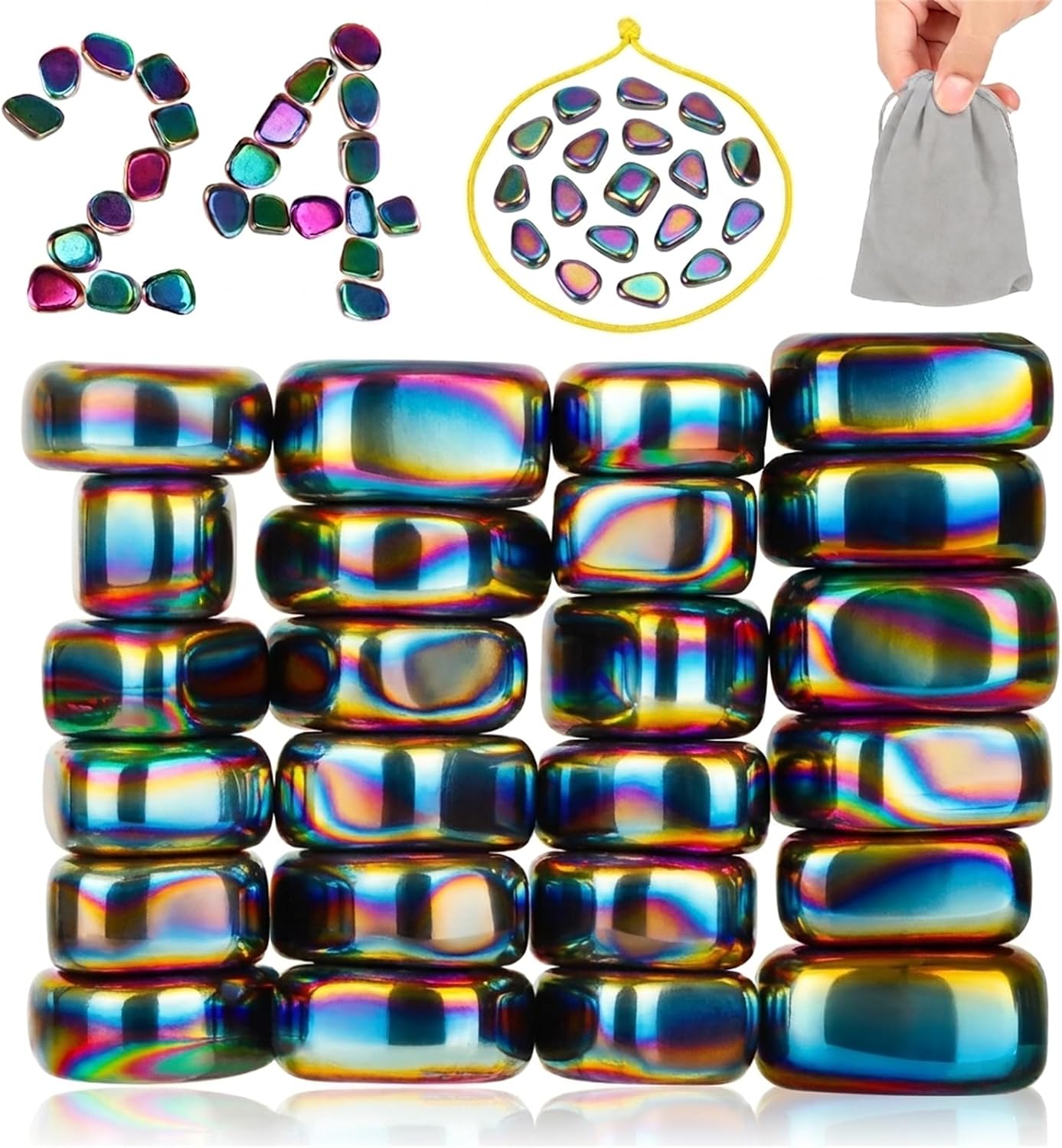 24pcs Rainbow Large Fridge Magnets Stones Science Kit, Irregular Polished Magnetic Whiteboard Locker, Home Kitchen Refrigerator Magnets, Neat Perfect Decorations Gifts Teacher Researcher