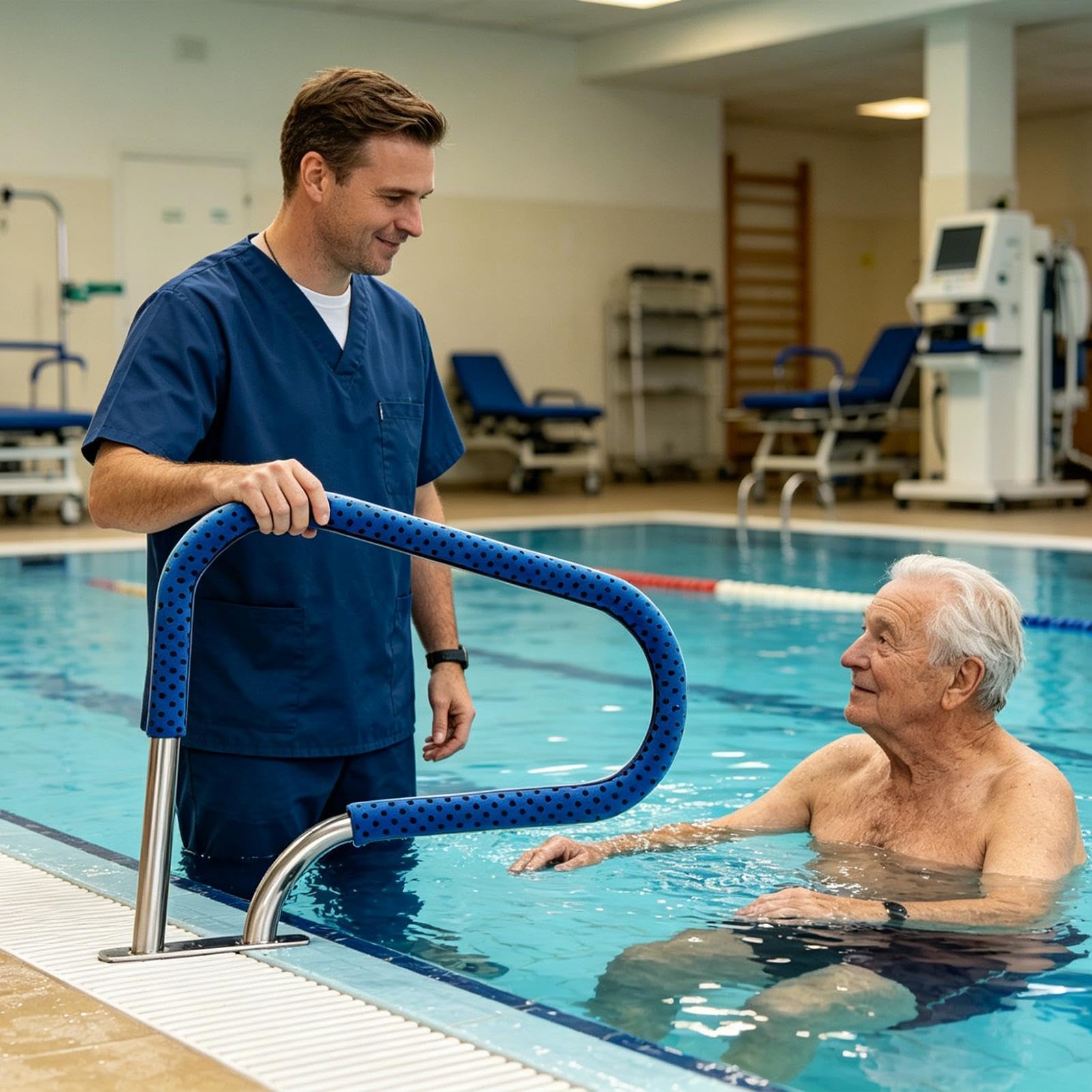 2er Set Pool Handlaufbezug aus Neopren - Rutschfester Griffschutz für Poolleiter, Hitzeschutz-Abdeckung für Schwimmbecken-Handläufe, Sicherer Haltegriff für Einbau- & Aufstellpools, Blau