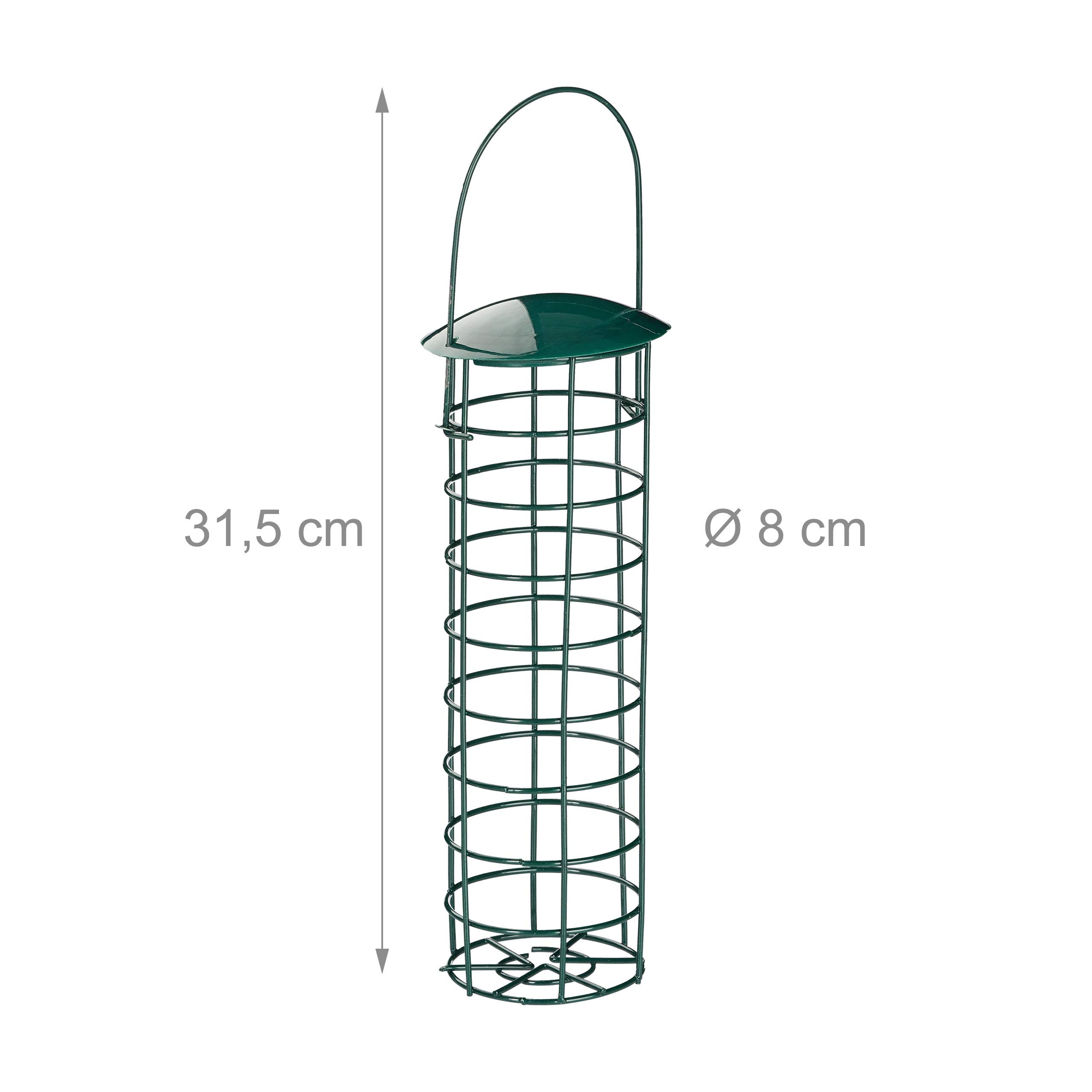 Relaxdays Pack de 9 Comederos Pájaros Bolas de Grasa para Colgar, Hierro y Plástico, Verde Oscuro, 31 cm | Comedero para aves silvestres con tejado, hierro, 31 cm