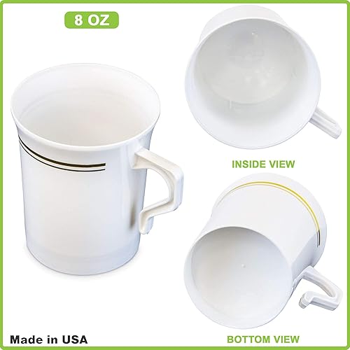 Miniatura 9 de Fit Meal Prep Paquete de 120 tazas de café de plástico de 8 onzas con asa, borde blanco plateado desechable, sopa, taza de café espresso capuchino,