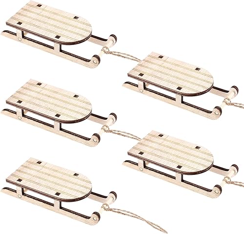 The Office Ornaments 5 piezas de adornos de trineo de Navidad sin terminar de madera en miniatura para árbol de Navidad, decoración colgante de