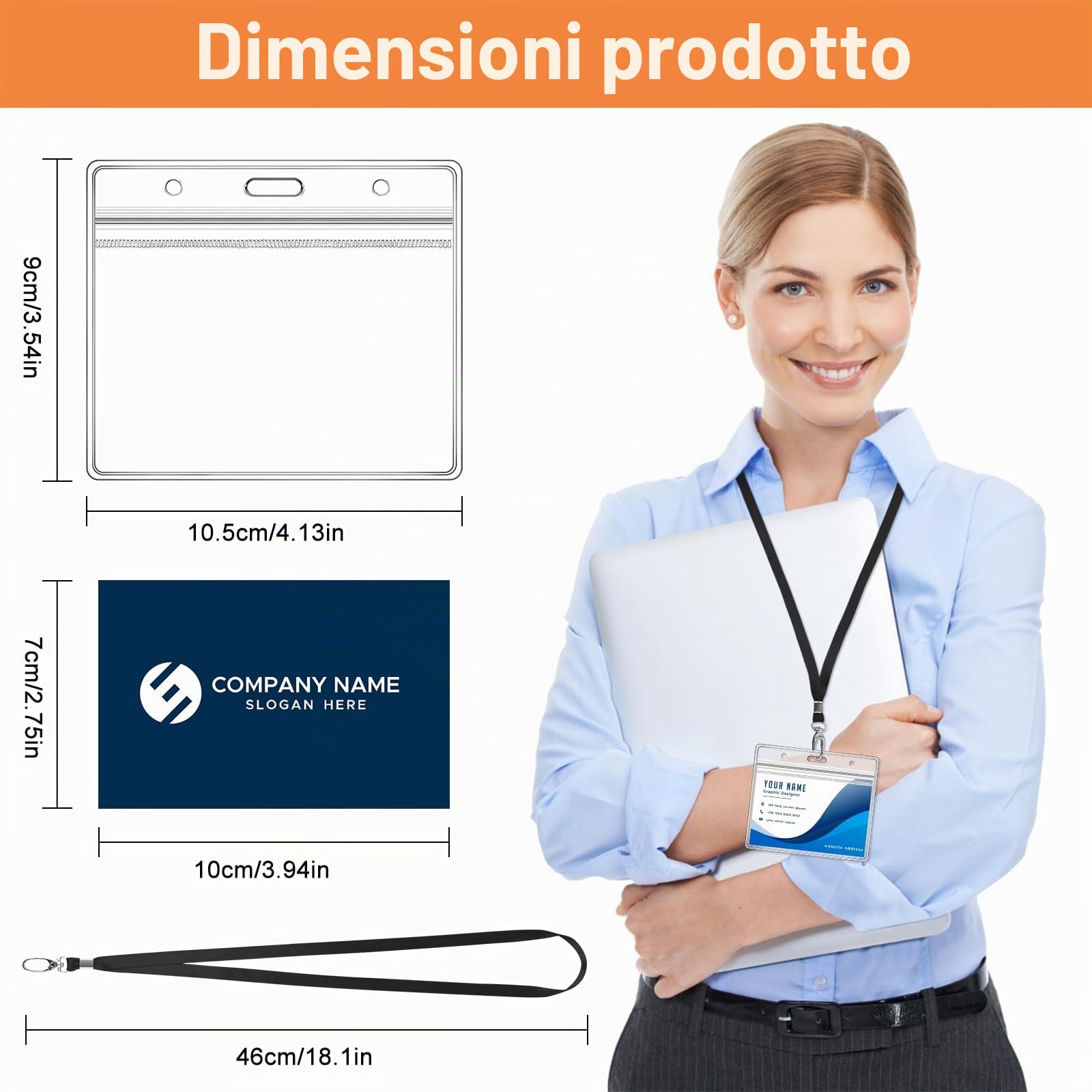 Diealles Shine Portatessere, Confezione da 50 Portatessere con Nastro, Portatessere Impermeabile con Nastro, Portabadge in Pvc Trasparente per Lavoro, Fiera, Scuola