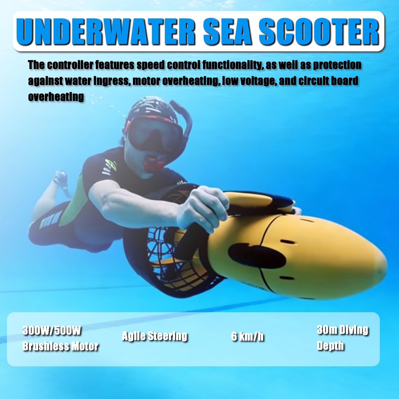 Propulsor eléctrico subacuático,Vehículo Submarino de propulsión | Buceo Sea Scooter, Seascooter Submarino de 300 W/500 W, Batería de Litio Duradera más Reciente de 2026