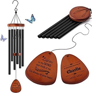Personalized Memorial Wind Chimes, 25.5'' Sympathy Wind Chimes for Loss of Loved one, Sympathy Gifts for Loss of Mom Dad Pet Dog, Memorial Gifts Wind Chimes with Name Date and Text