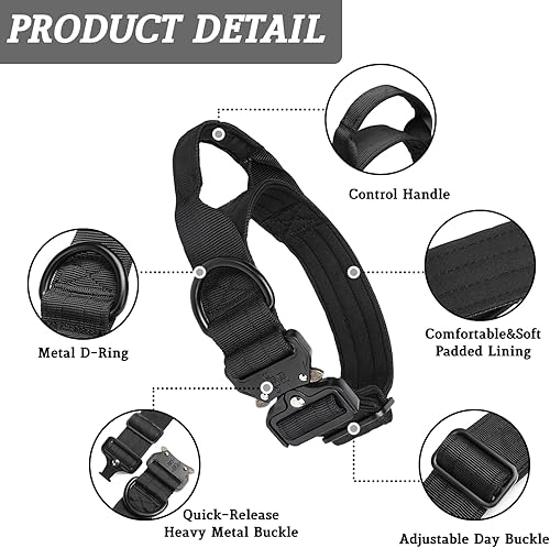 Miniatura 2 de Collar táctico para perro con asa de control, ajustable de nailon para entrenamiento militar, collar grueso para perro, resistente y de liberación
