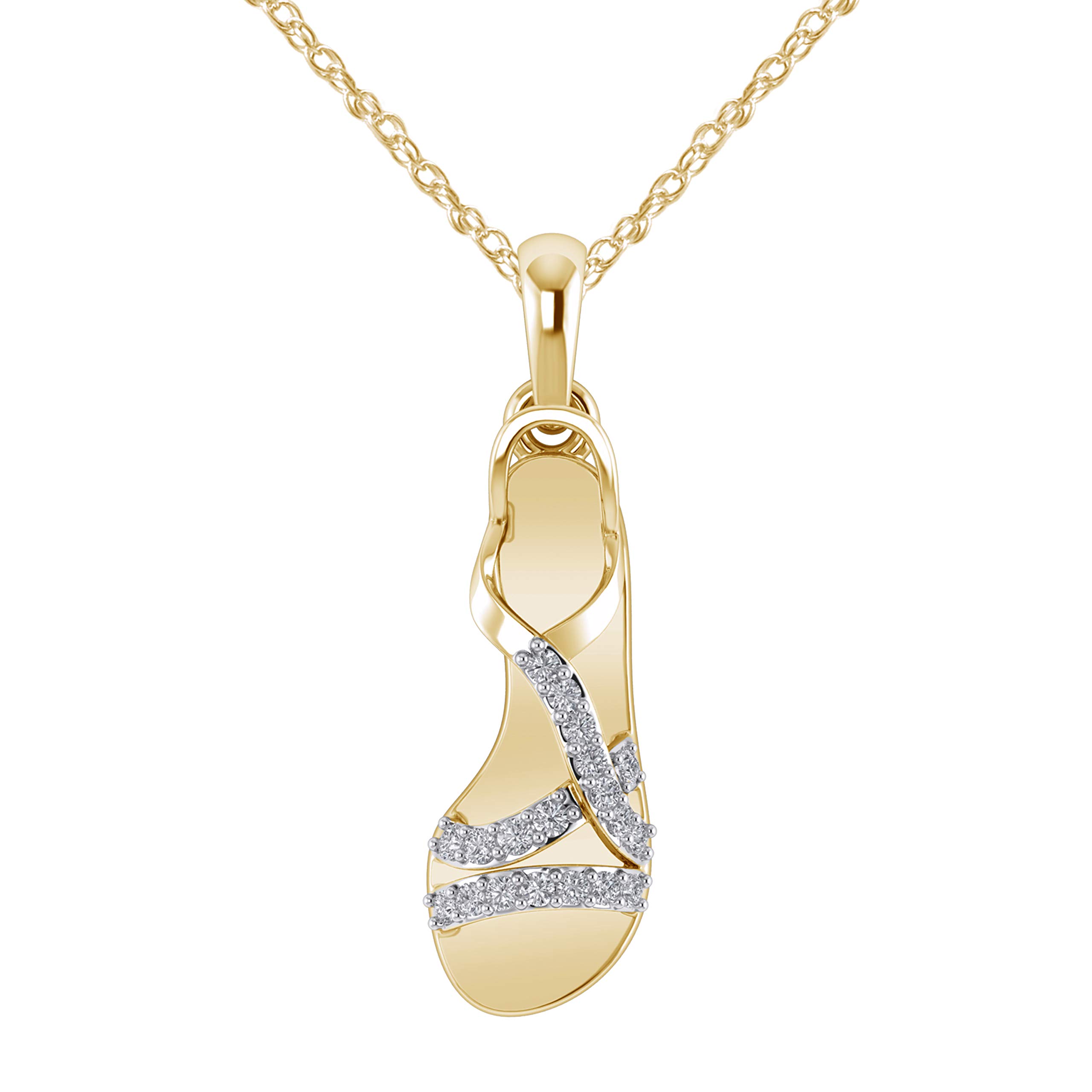 HNJ STUDIO 0.70 CT Round Cut White Diamond 14K Gold Plated Ladies Sandals Shape Pendant Necklace With Free Chain