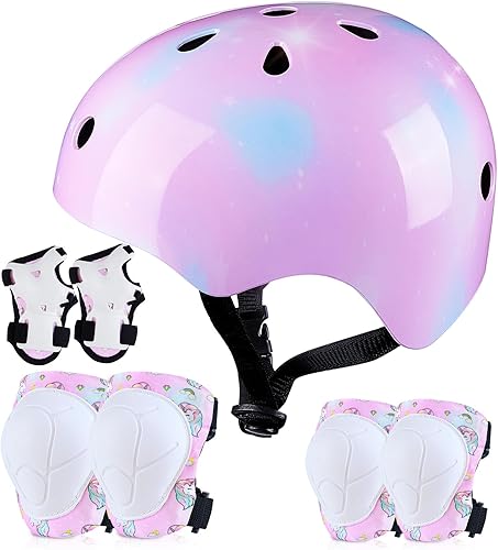 FIODAY Rodilleras de casco para niños, rodilleras y coderas de unicornio, muñequeras, equipo de protección ajustable para niñas, niños, deportes, disponible en Yaxa Guatemala