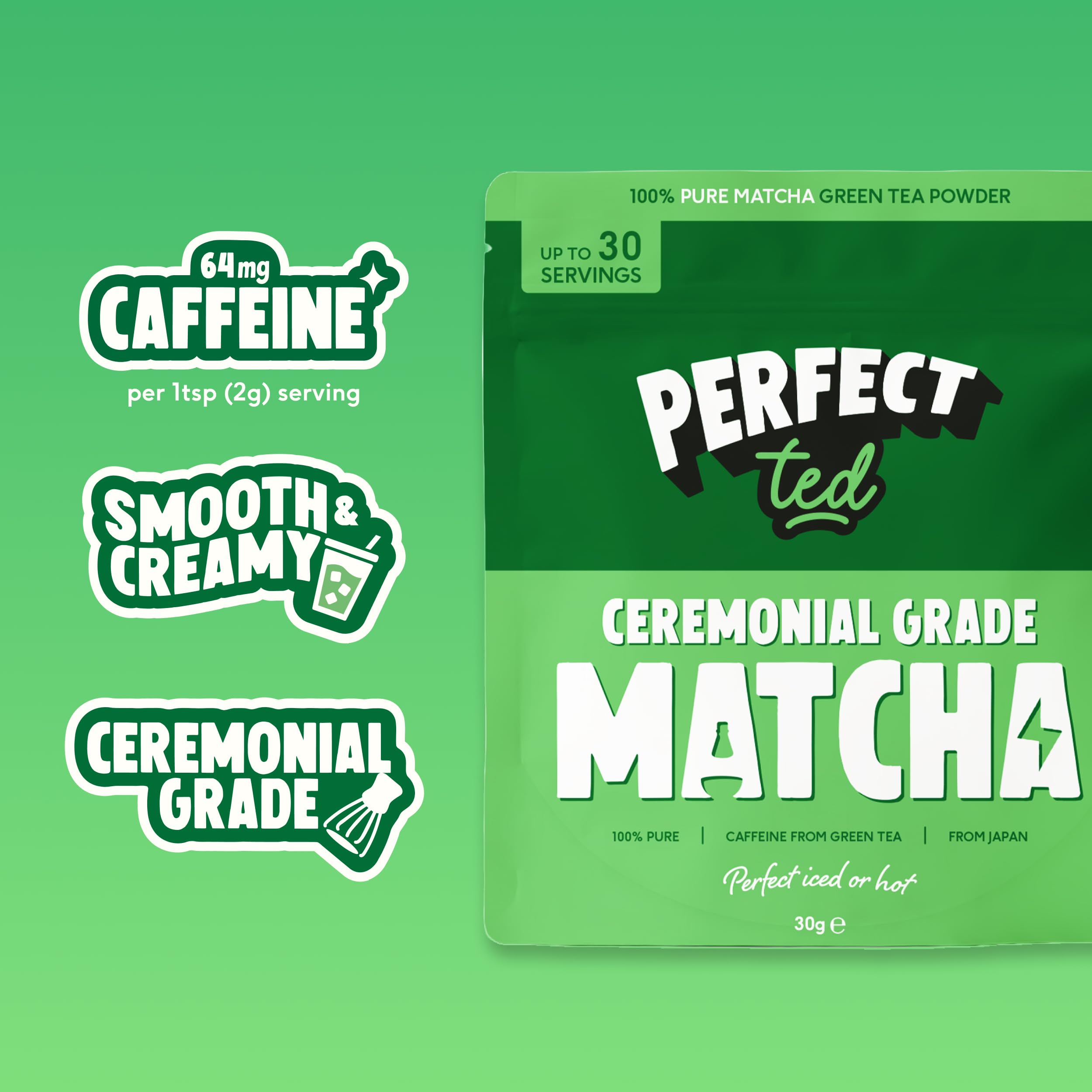 Perfect Ted Polvere | Matcha 30g | Grado Cerimoniale | Polvere di Tè Matcha Giapponese | Matcha Fuel | 30 Porzioni (30g, Original)