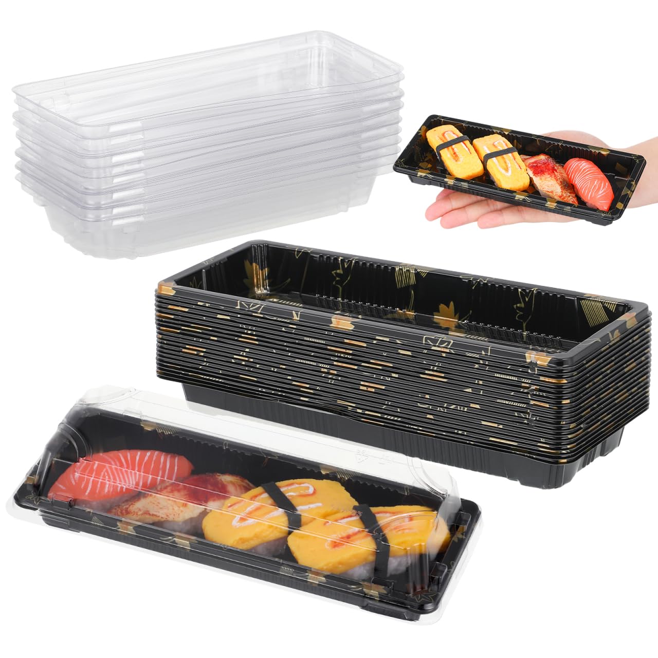 Photo 1 of 20Pcs Sushi Containers with Lid - Disposable Sushi Tray - Small Sushi Boxes To Go - Rectangular Take out Boxes - Fruit Cake Packing Box - Food Container 8.7x3.5x1.6 Inches