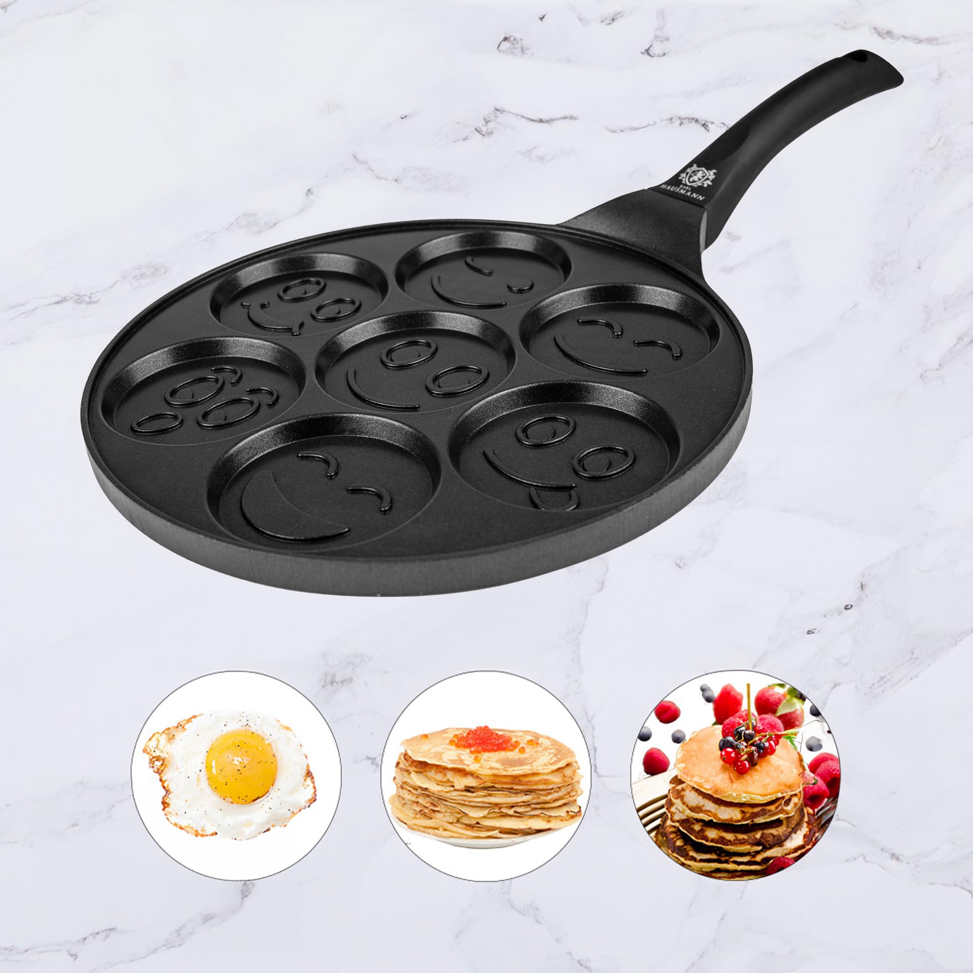 Poêle à Pancakes Erreke 26cm - Antiadhésive - Formes Amusantes - Compatible Induction - Beige