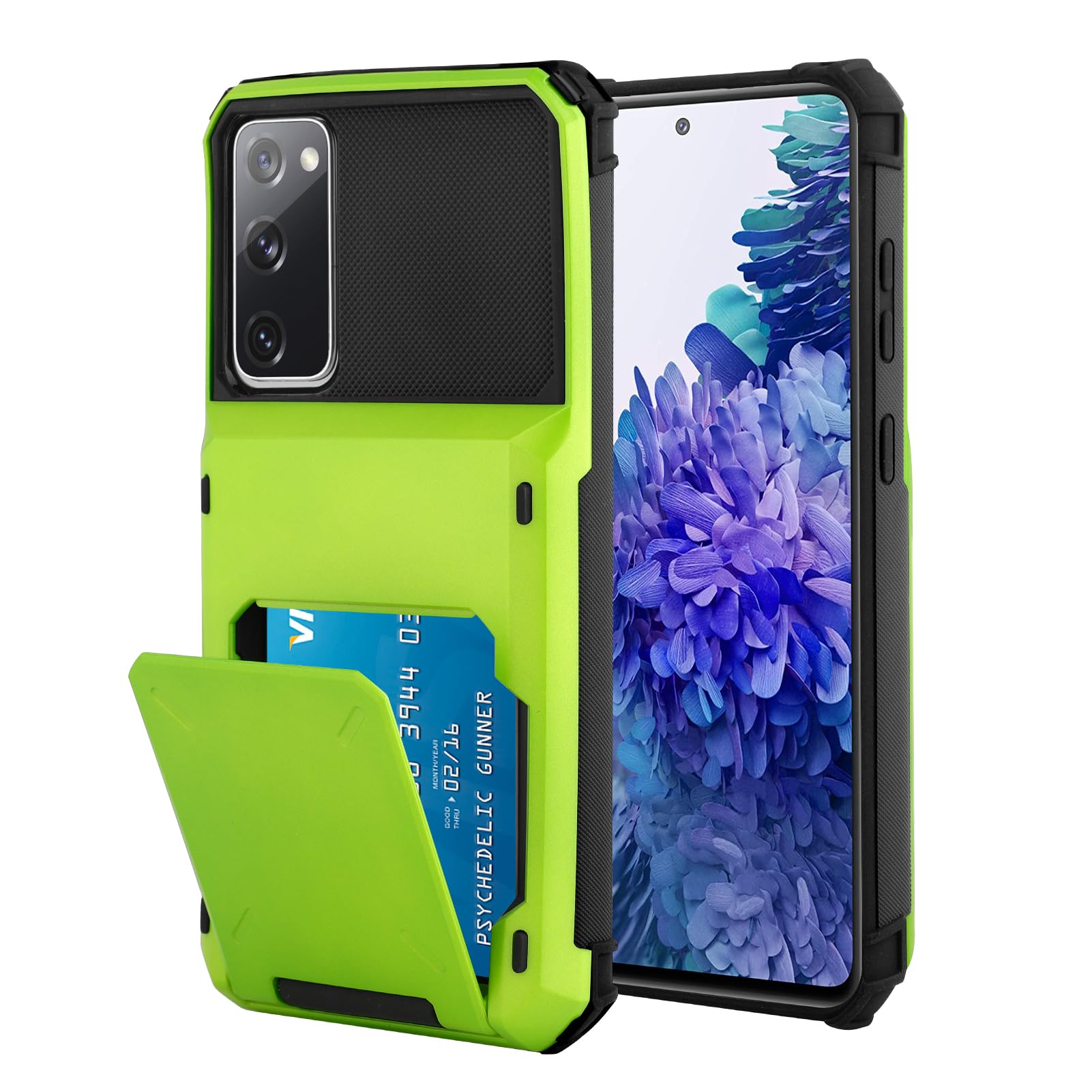 Wallet Case for Samsung Galaxy S20 FE with 4 Card Credit Card Holder Slot Shockproof Hybrid Heavy Duty Protection Armor Phone Cover Compatible with Samsung S20 FE, Green