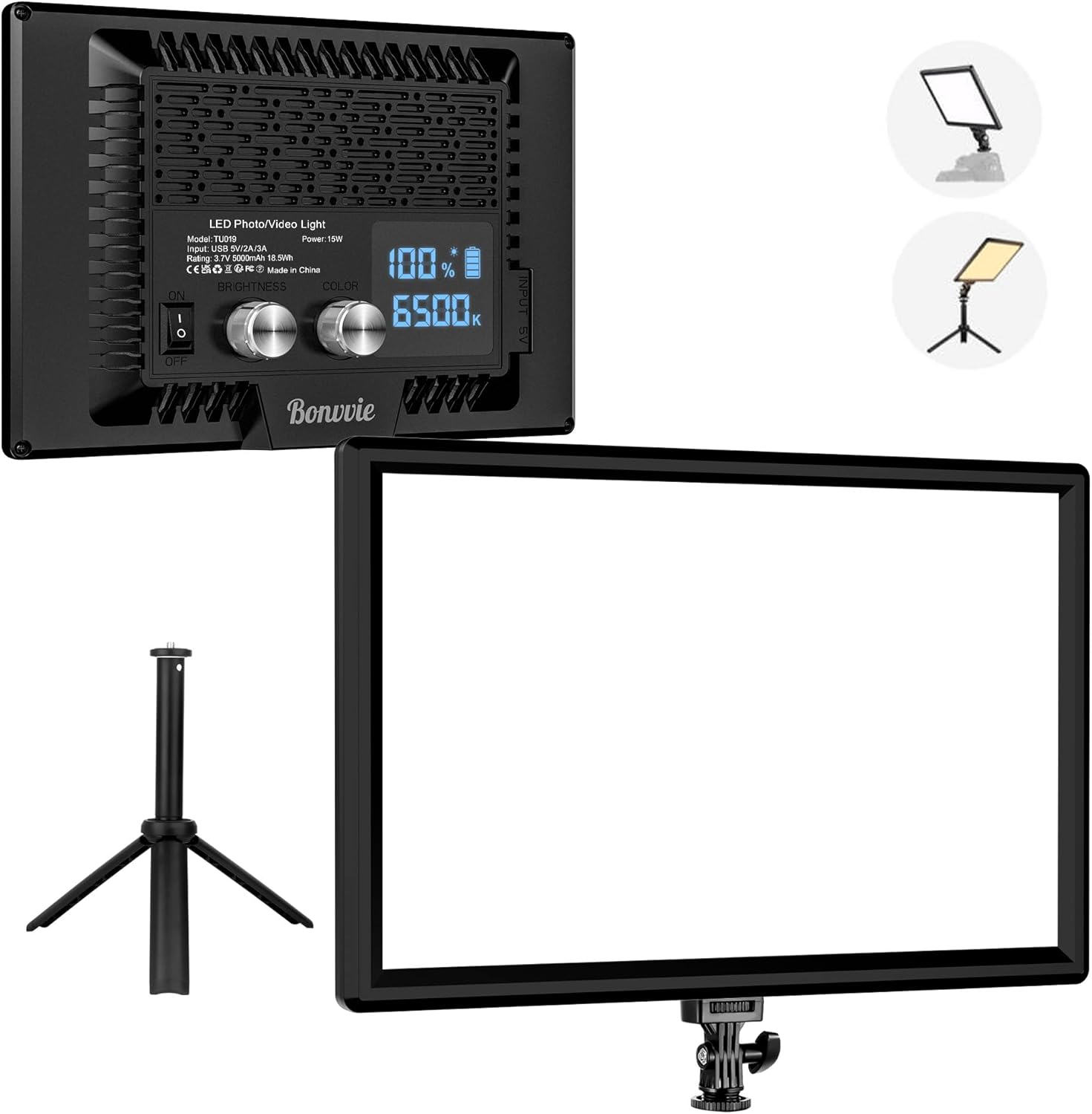 15W Rechargeable LED Video Light Kit, 9” Camera Light with 5000mAh Li-ion Battery, 3000-6500K CRI 97+ Bi-Color Soft Photo Lighting for Studio & Outdoor Photography Vlog Zoom Calls Live Stream