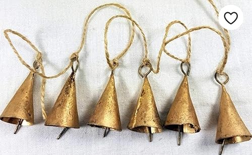 Mango Gifts Decoración de pared hecha a mano india de 6 metal vintage campana colgante con cuerda de yute