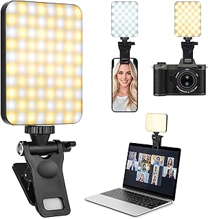 LED Luz Selfie, 80 Cuentas LED Luz de Video Profesional con Clip Frontal y Traserob, 3 Modos, 2000 mAh Recargable CRI 95+, luz videoconferencia para iPhone, iPad, computadora portátil y cámara