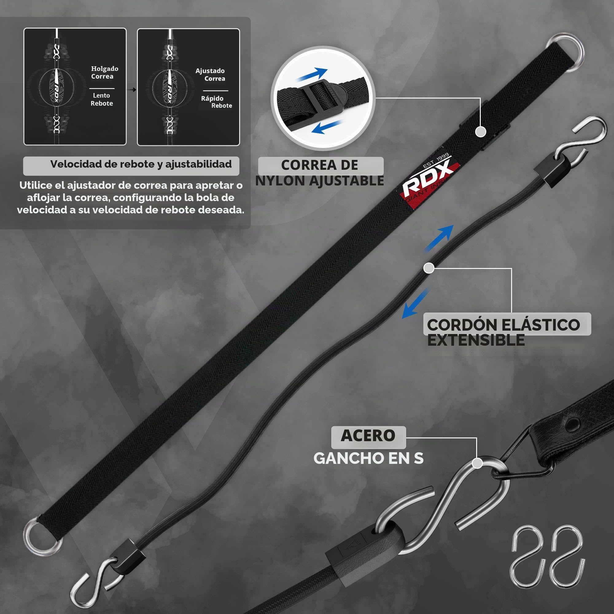 RDX Pelota De Boxeo De Doble Extremo, Pelota de Velocidad Reflex de 70 cm con Cuerda elástica Extensible de 48 Pulgadas con Extremos Dobles Boxing Gimnasio Saco Boxe Artes Marciales Fitness Gym