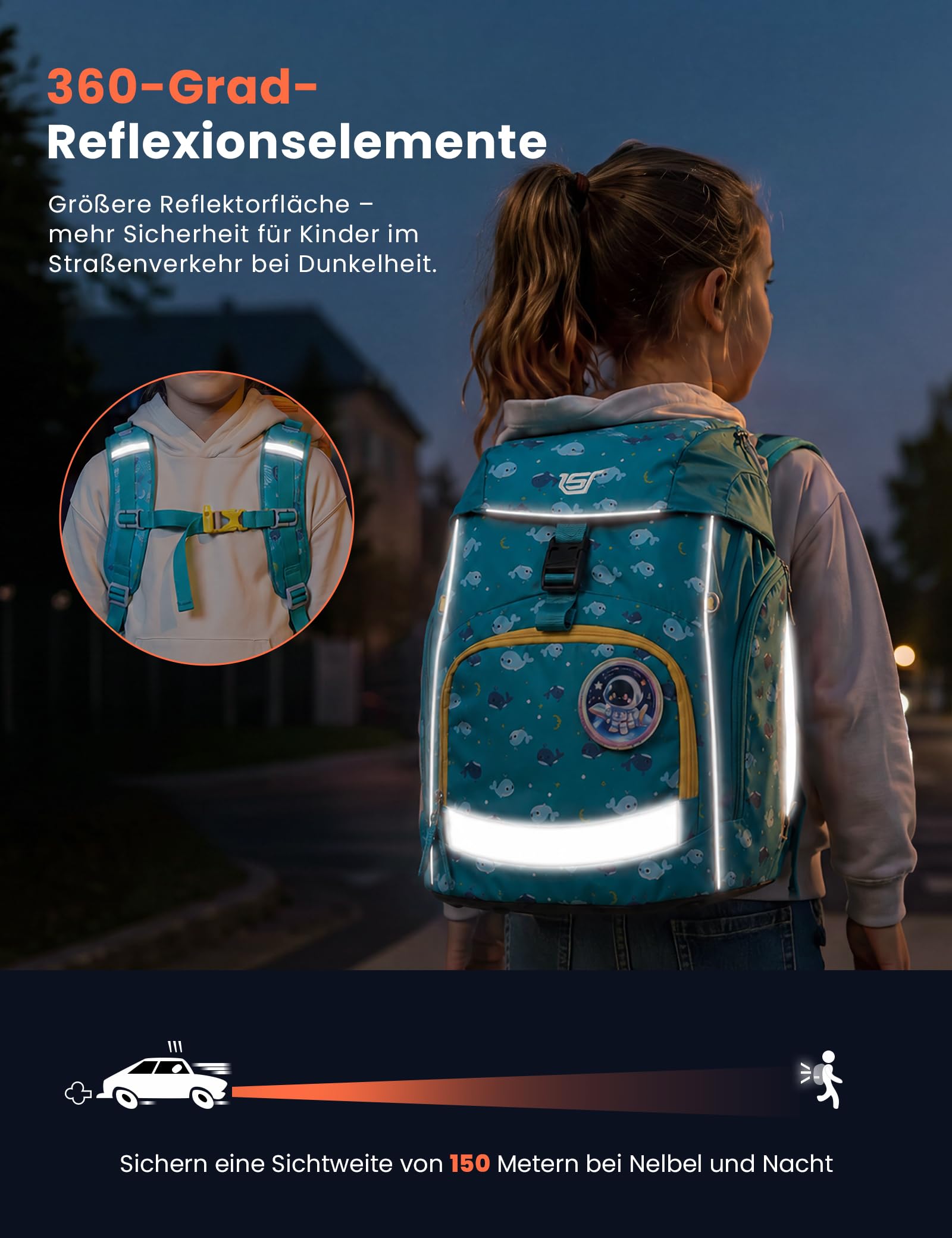 SKYSPER Schulranzen-Set 5-teilig, Schulrucksack Ergonomischer Tragesystem | Schulranzen mit Regenhülle, 360 Grad Reflexstreifen, für Mädchen Jungen Kinder 1. klasse Outdoor Aktivitäten