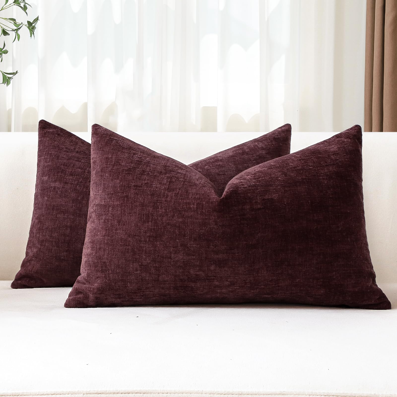 JOTOM Juego de 2 fundas de cojín decorativas de felpilla suave de 30 x 50 cm, fundas de cojín lumbar, fundas de almohada sólidas para sofá, sala de estar, cama, decoración del hogar (rojo burdeos)
