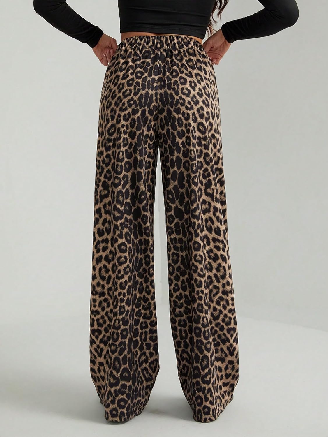 GORGLITTER Women's Leopard Pants Cheetah Print Wide Leg Elastic High Waisted Baggy Sweatpants - Image 2