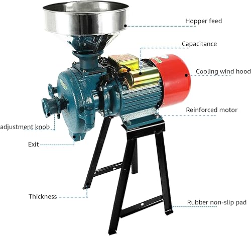 Miniatura 6 de EVGTTI Molinillo eléctrico de grano de 3000 W, molinillo de cereales secos y húmedos de 110 V con embudo, molinillo de alimentación eléctrica