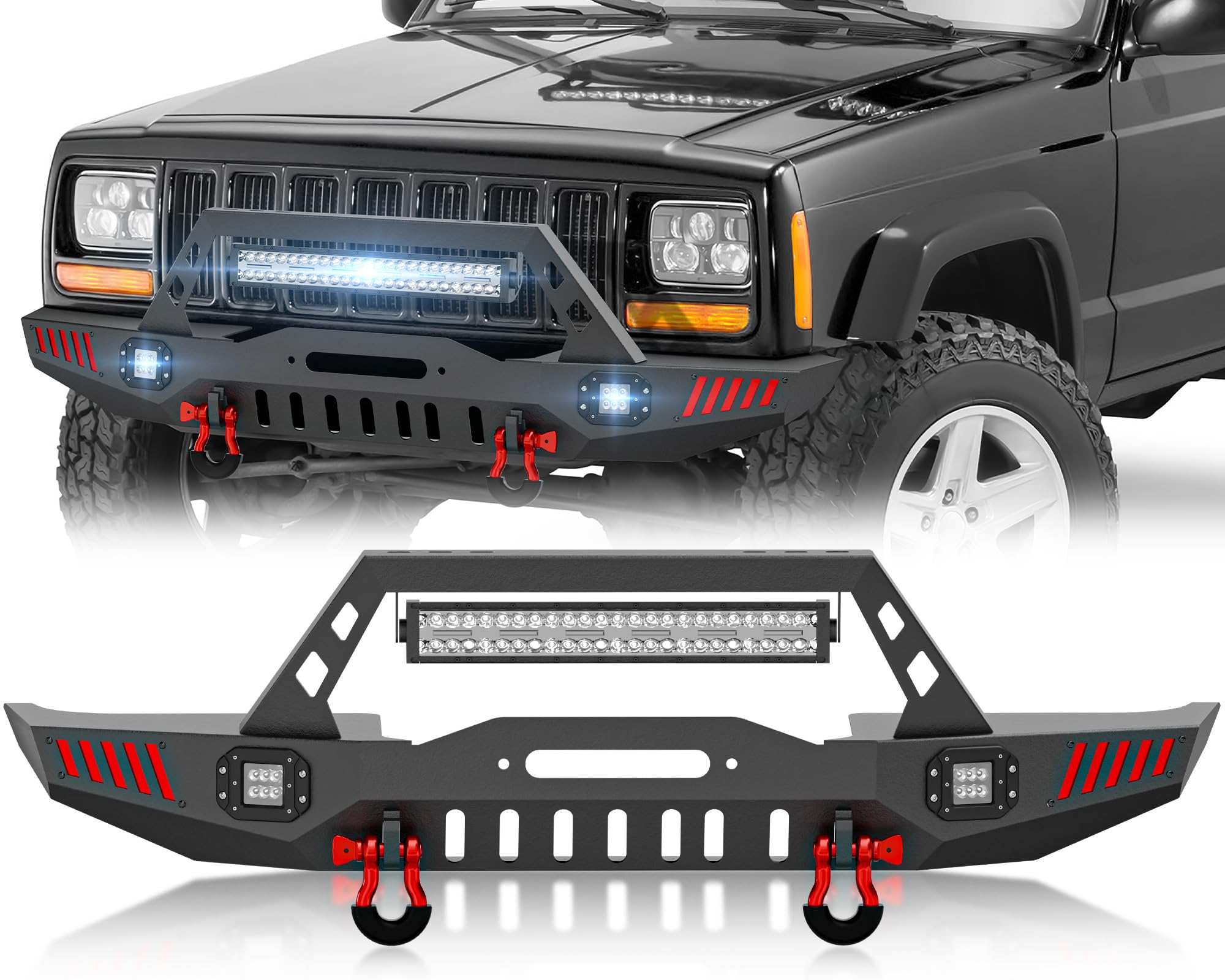 for Comanche MJ Cherokee XJ Front Bumper Compatible with 1984-2001 Jeep Cherokee XJ 1986-1992 Comanche MJ with Winch