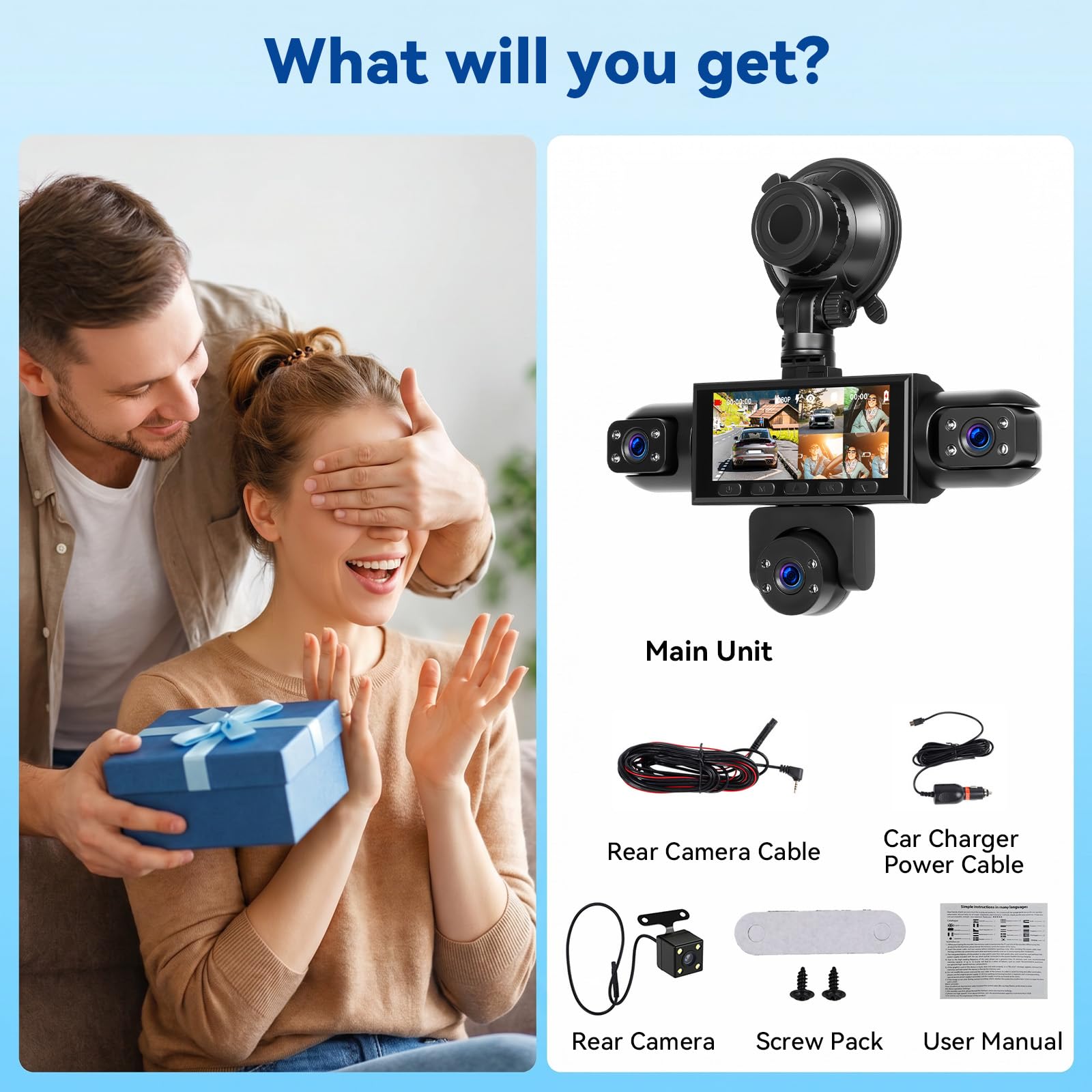 SIXTOP Dashcam con Display IPS da 3,16", 5 Telecamere, 1080P Full HD, Visione Notturna, 360°, Grandangolo 150°, Registrazione in Loop