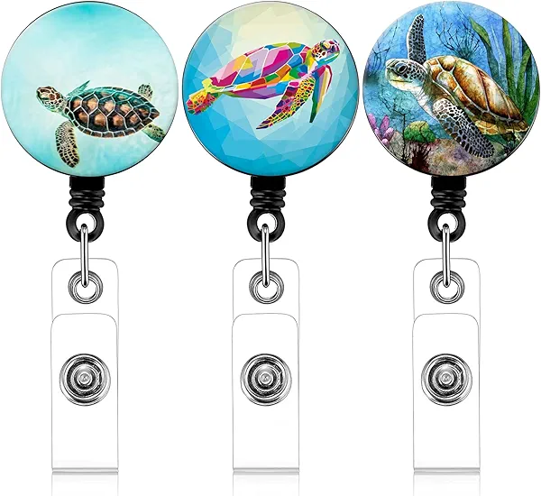 Badge Reel Retractable Badge Holder Carabiner with Alligator Clip On ID Card Holders (3pack Turtle)