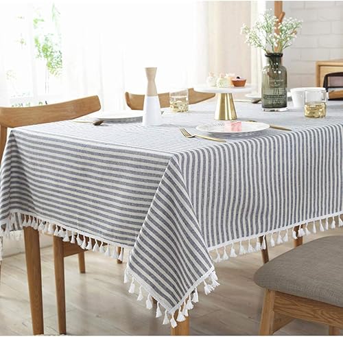 Sandweek Mantel con borlas de algodón y lino, a prueba de polvo, para decoración de mesas de cocina y comedor (rectangularoblongo, 36 x 55 pulgadas,