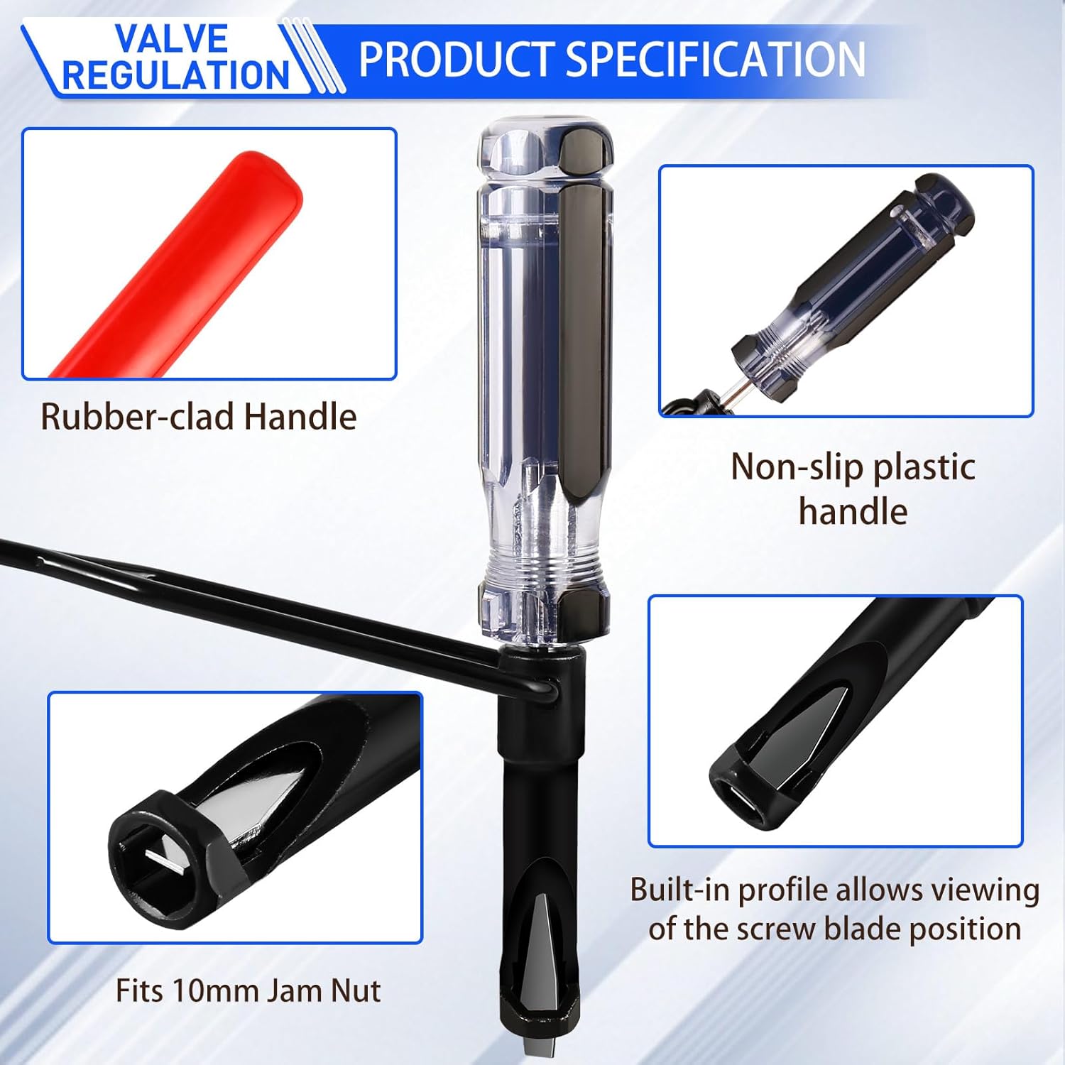 10mm Valve Adjustment Tool with Feeler Gauge - Jam Nut Valve Lash Adjusting Tool Compatible with Honda, Toyota, Nissan & Japanese Engines (Slotted Studs)