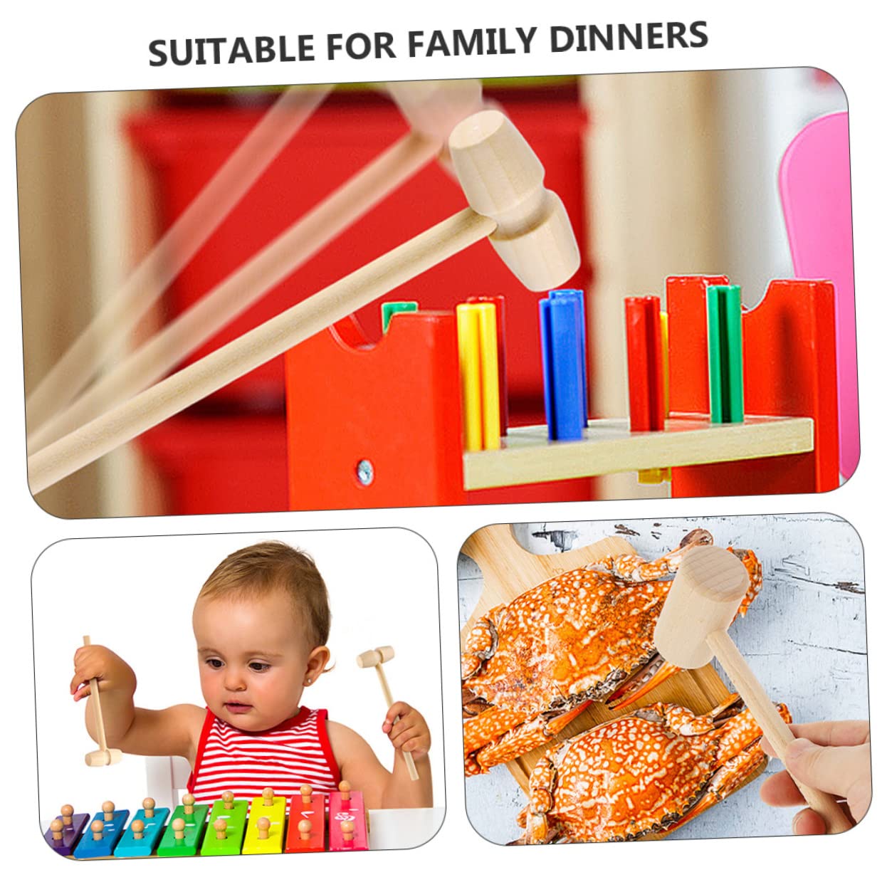 Mikinona Mini Seafood Cake Hammers 30pcs Solid Wood Lobster Crab Mallets Mini Hammer Toys for Boys and Girls Hand Development